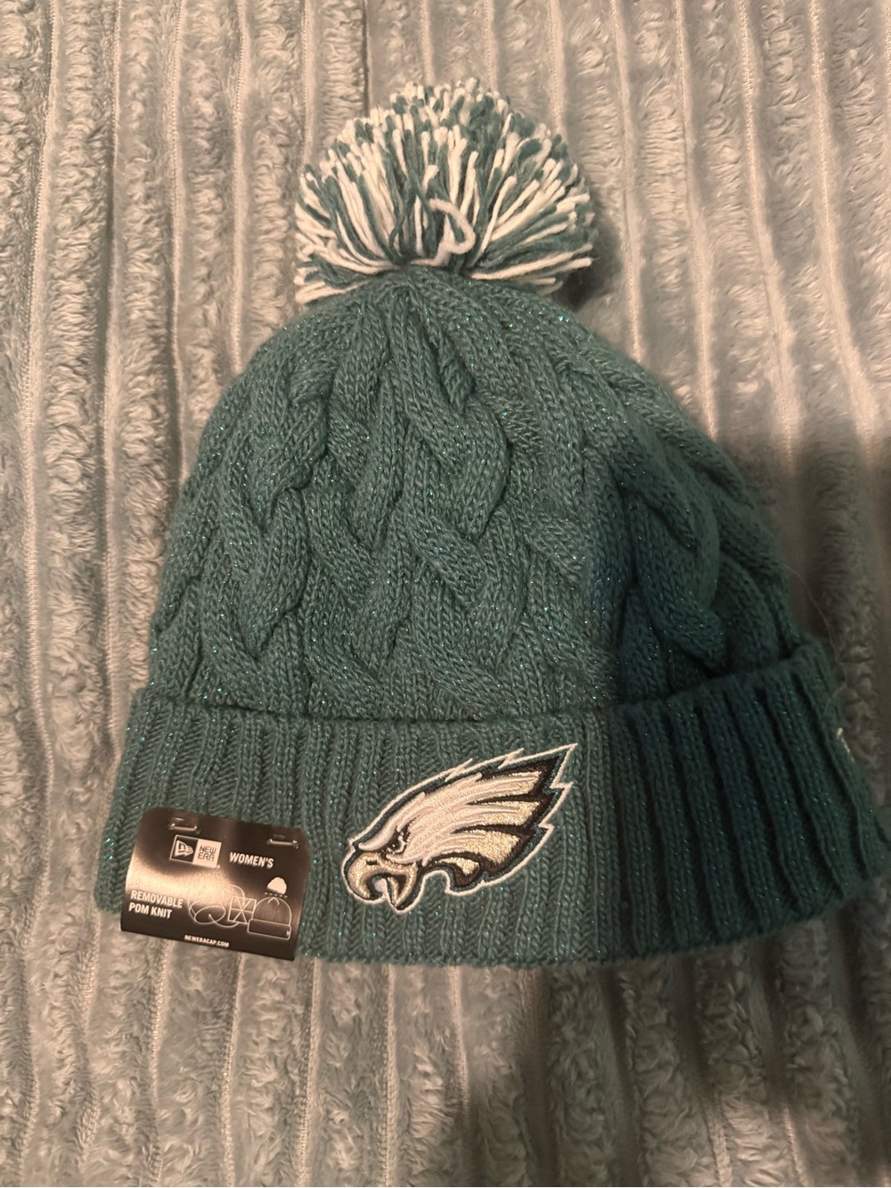 Philadelphia Eagles Women's Teal Cable-Knit Pom Beanie